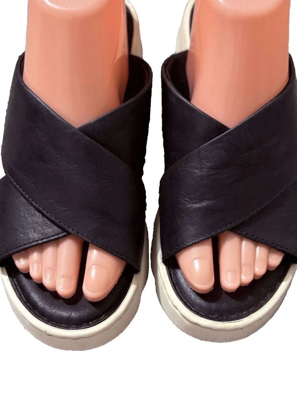 Børn BOC Womens Black Leather Criss Cross Wedge Sandals Size 7 Peep Toe Padded